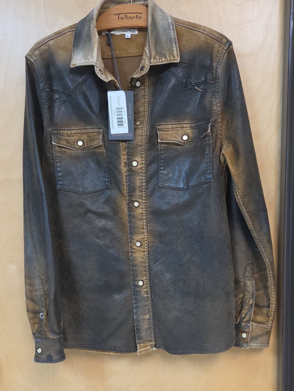 Talbots Men's Distressed Brown Leather Jacket Shirt